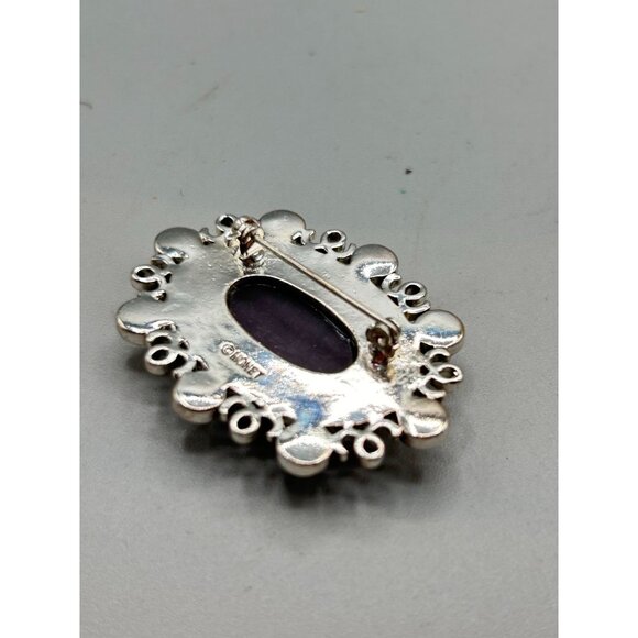 Signed MONET Pin Brooch Purple Tones Faceted Cabochons Silver Tone Setting - Picture 8 of 12